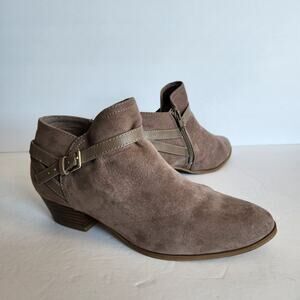 OLD NAVY Ankle Boot Womens 7.5 Dark Taupe Faux Suede Ankle Strap Boho Bohemian